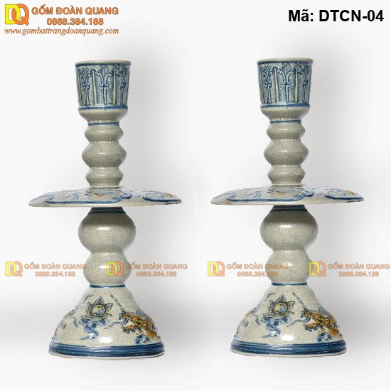 Chân nến thờ men rạn nổi Bát Tràng mã DTCN-04