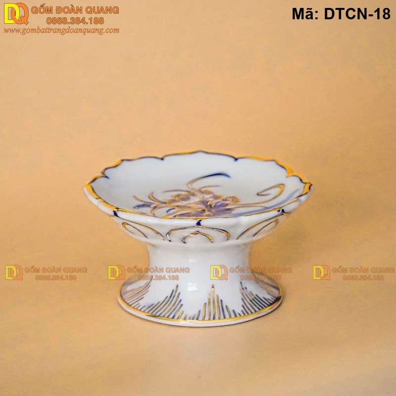 Chân nến thờ sứ Bát Tràng vẽ vàng 24K mã DTCN-18