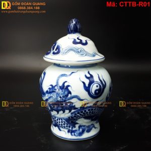 Chóe nước cúng trên bàn thờ men xanh lam nổi mã CTTB-R01