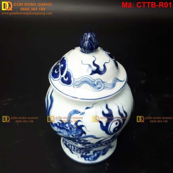 Chóe nước cúng trên bàn thờ men xanh lam nổi mã CTTB-R01 - Ảnh 2