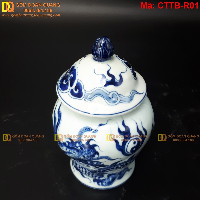Chóe nước cúng trên bàn thờ men xanh lam nổi mã CTTB-R01 - Ảnh 2