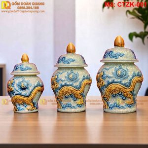Choé sứ Bát Tràng men rạn cổ đắp nổi Rồng mã CTZK-001
