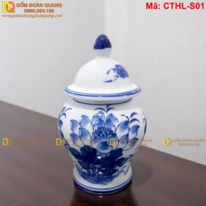 Chóe thờ Bát Tràng men lam vẽ sen mã CTHL-S01