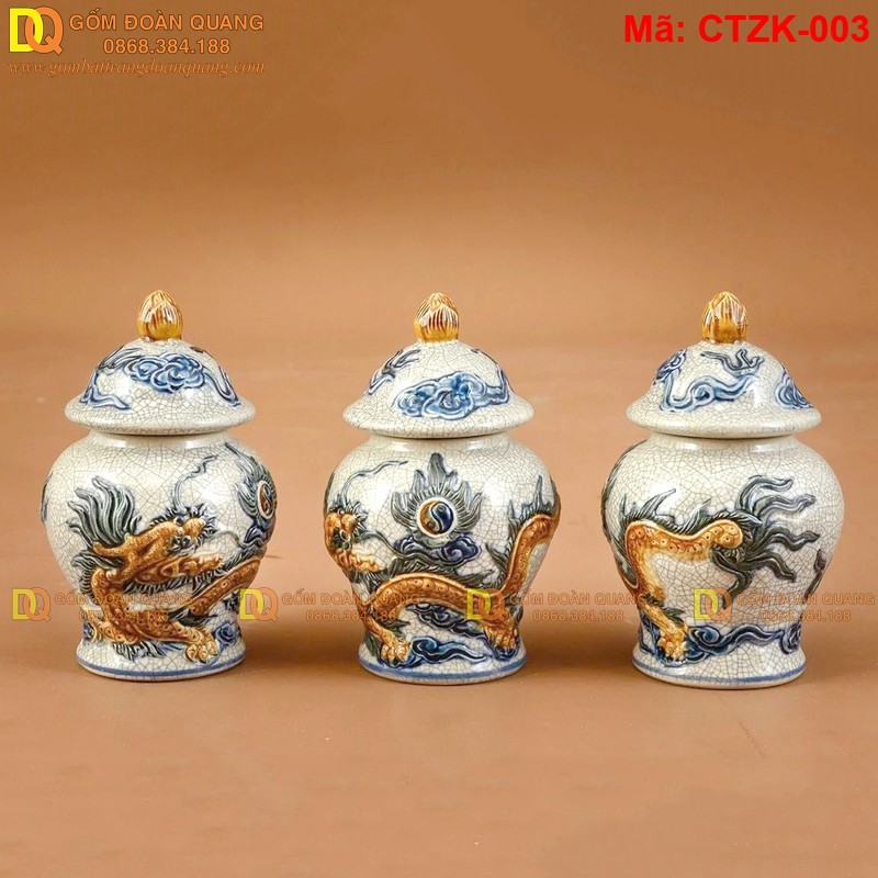 Chóe thờ Bát Tràng men rạn đắp rồng mã CTZK-003