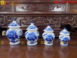 Choé thờ Bát Tràng men xanh lam cảnh Sen mã CTTY-S01