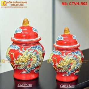 Choé thờ màu Đỏ sứ Bát Tràng mã CTVH-R02