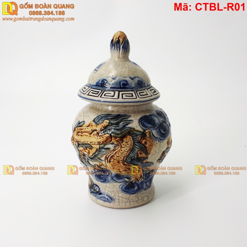 Chóe thờ men rạn đắp nổi rồng mã CTBL-R01