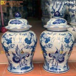 Chóe Bát Tràng Men lam cảnh Sen Hạc mã CPT-097