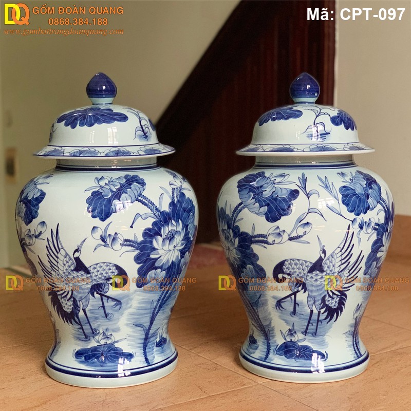 Chóe Bát Tràng Men lam cảnh Sen Hạc mã CPT-097 – Ảnh 2