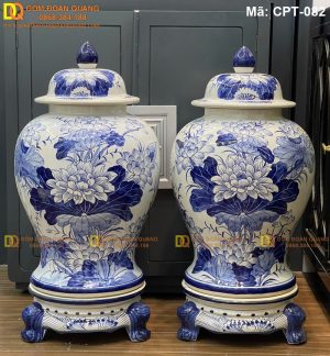 Chóe Bát Tràng Men lam cảnh Sen mã CPT-082