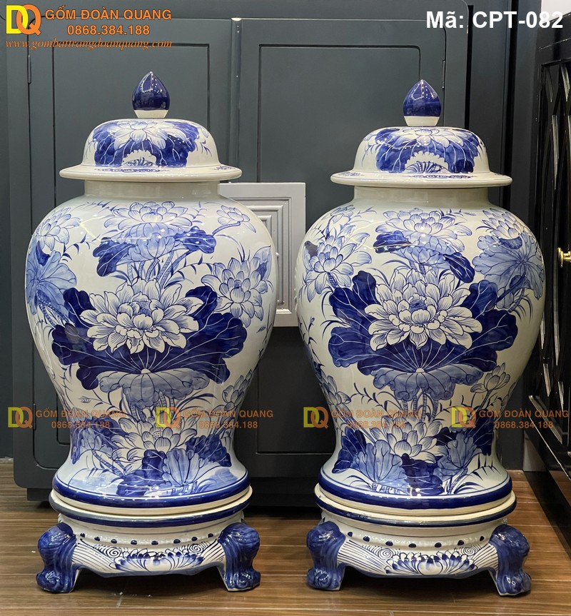 Chóe Bát Tràng Men lam cảnh Sen mã CPT-082