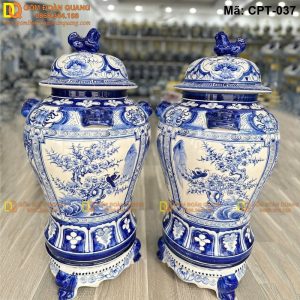 Chóe Bát Tràng Men lam cảnh Tứ cảnh Tùng Cúc Trúc Mai mã CPT-037