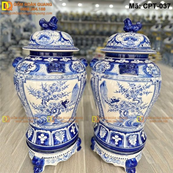 Chóe Bát Tràng Men lam cảnh Tứ cảnh Tùng Cúc Trúc Mai mã CPT-037