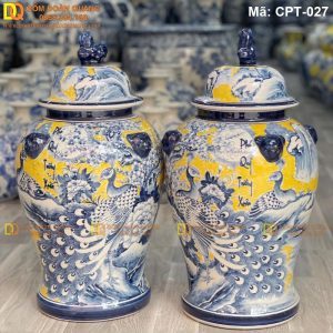 Chóe Bát Tràng Men màu vàng cảnh Công đào mã CPT-027