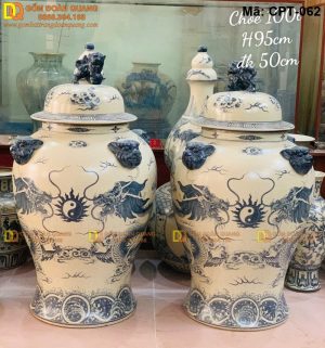 Chóe Bát Tràng Men rạn cảnh Lưỡng Long Chầu Nguyệt mã CPT-062