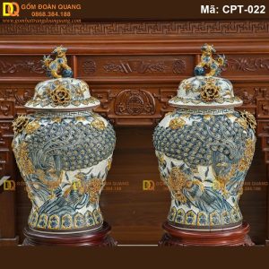 Chóe Bát Tràng Men rạn đắp nổi cảnh Công đào mã CPT-022