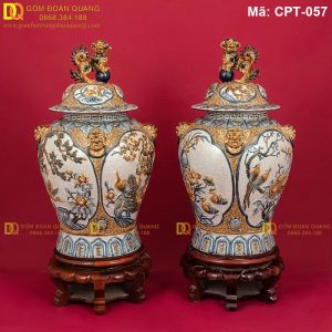 Chóe Bát Tràng Men rạn đắp nổi cảnh Tứ cảnh Tùng Cúc Sen Mai mã CPT-057