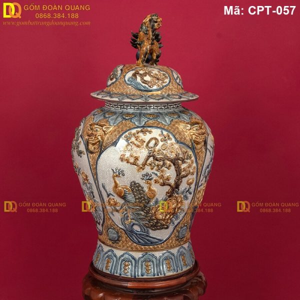 Chóe Bát Tràng Men rạn đắp nổi cảnh Tứ cảnh Tùng Cúc Sen Mai mã CPT-057 - Ảnh 3