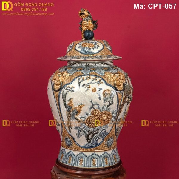 Chóe Bát Tràng Men rạn đắp nổi cảnh Tứ cảnh Tùng Cúc Sen Mai mã CPT-057 - Ảnh 5