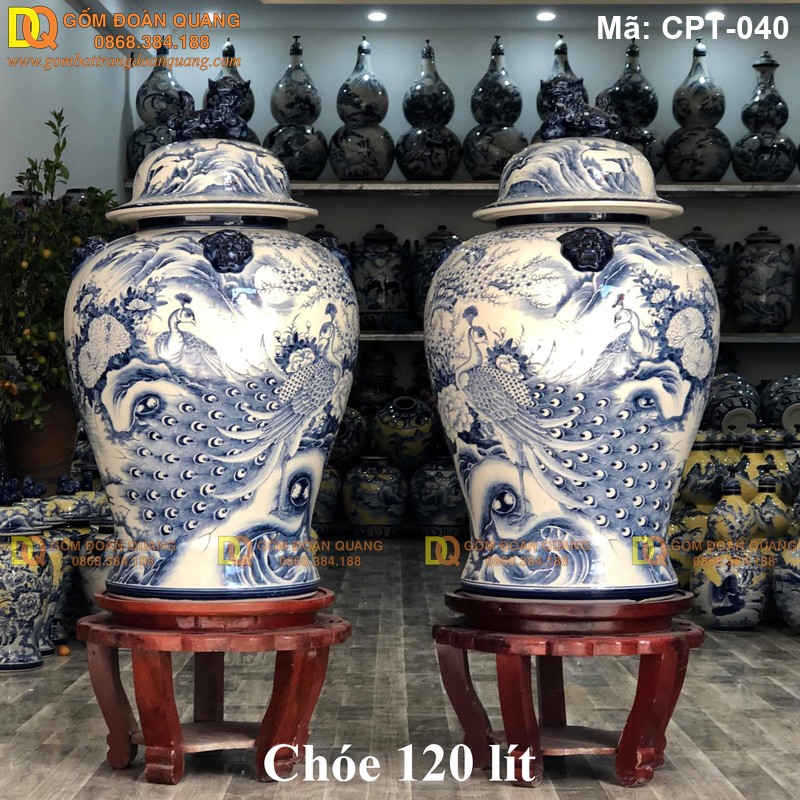 Chóe gốm sứ Men lam cảnh Công đào mã CPT-040