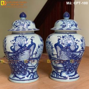 Chóe gốm sứ Men lam cảnh Công Đào mã CPT-100
