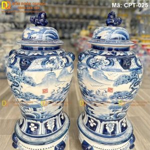 Chóe gốm sứ Men lam cảnh Sơn thủy mã CPT-025