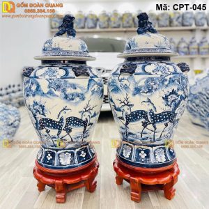 Chóe gốm sứ Men lam cảnh Tùng hươu mã CPT-045