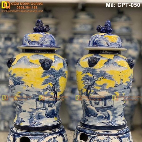 Chóe gốm sứ Men màu vàng cảnh Sơn thủy mã CPT-050