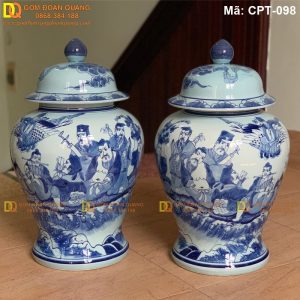 Chóe phong thủy Bát Tràng Men lam cảnh Bát Tiên Quá Hải mã CPT-098