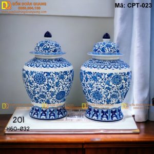 Chóe phong thủy Bát Tràng Men lam cảnh Hoa dây mã CPT-023
