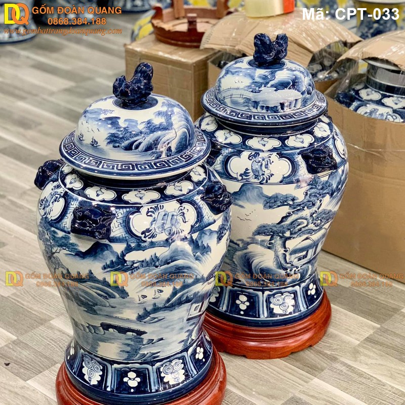 Chóe phong thủy Bát Tràng Men lam cảnh Sơn thủy mã CPT-033 – Ảnh 2