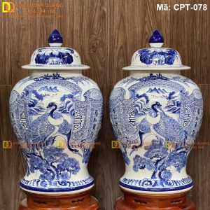 Chóe phong thủy Bát Tràng Men lam cảnh Sơn thủy mã CPT-078