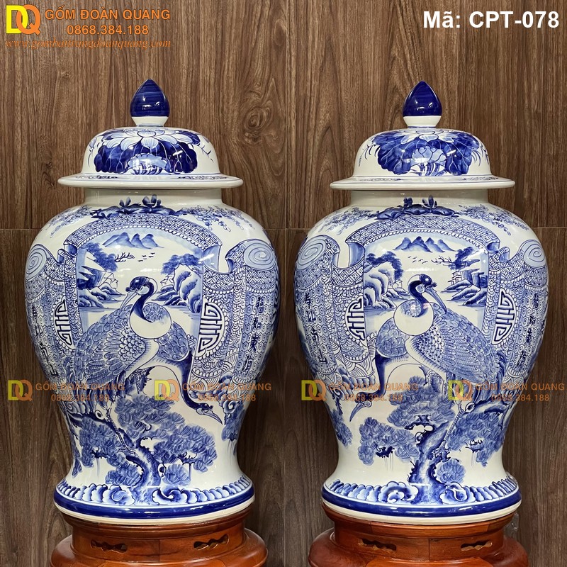 Chóe phong thủy Bát Tràng Men lam cảnh Sơn thủy mã CPT-078