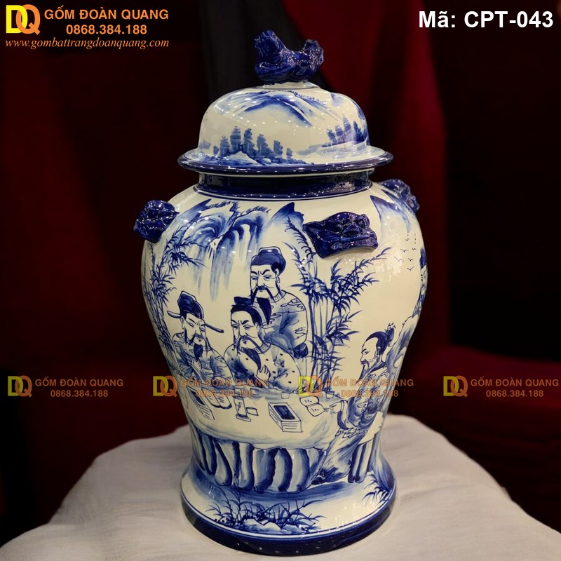 Chóe phong thủy Bát Tràng Men lam cảnh Trúc Lâm Thất Hiền mã CPT-043 – Ảnh 3