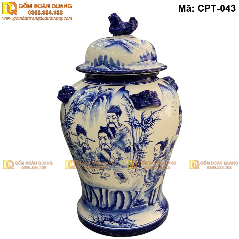 Chóe phong thủy Bát Tràng Men lam cảnh Trúc Lâm Thất Hiền mã CPT-043