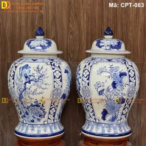 Chóe phong thủy Bát Tràng Men lam cảnh Tứ cảnh Mai - Sen - Cúc - Mẫu Đơn mã CPT-083