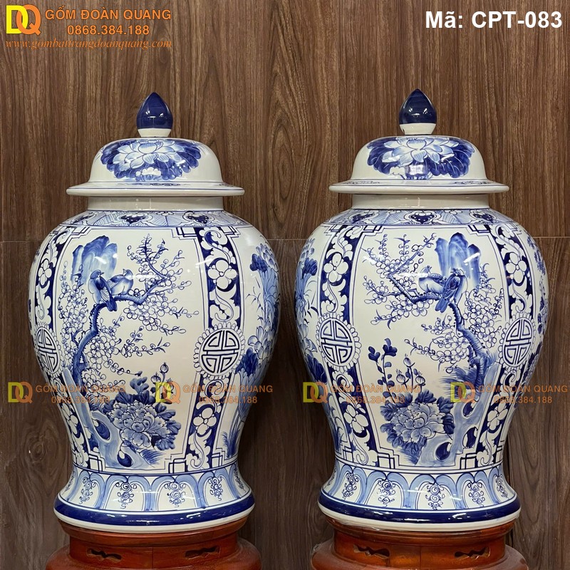 Chóe phong thủy Bát Tràng Men lam cảnh Tứ cảnh Mai – Sen – Cúc – Mẫu Đơn mã CPT-083 – Ảnh 2