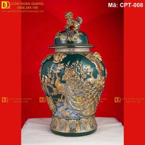 Chóe phong thủy Bát Tràng Men lục bảo cảnh Công đào Vẽ vàng mã CPT-008