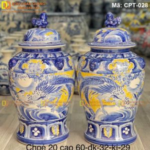 Chóe phong thủy Bát Tràng Men màu vàng cảnh Công đào mã CPT-028