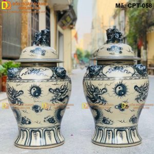 Chóe phong thủy Bát Tràng Men rạn cảnh Lưỡng Long Chầu Nguyệt mã CPT-058
