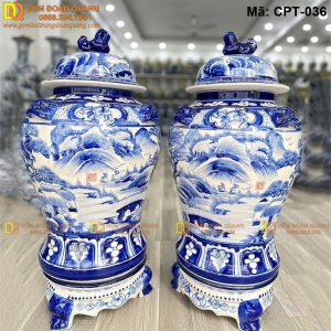 Chóe phong thủy Men lam cảnh Sơn thủy mã CPT-036