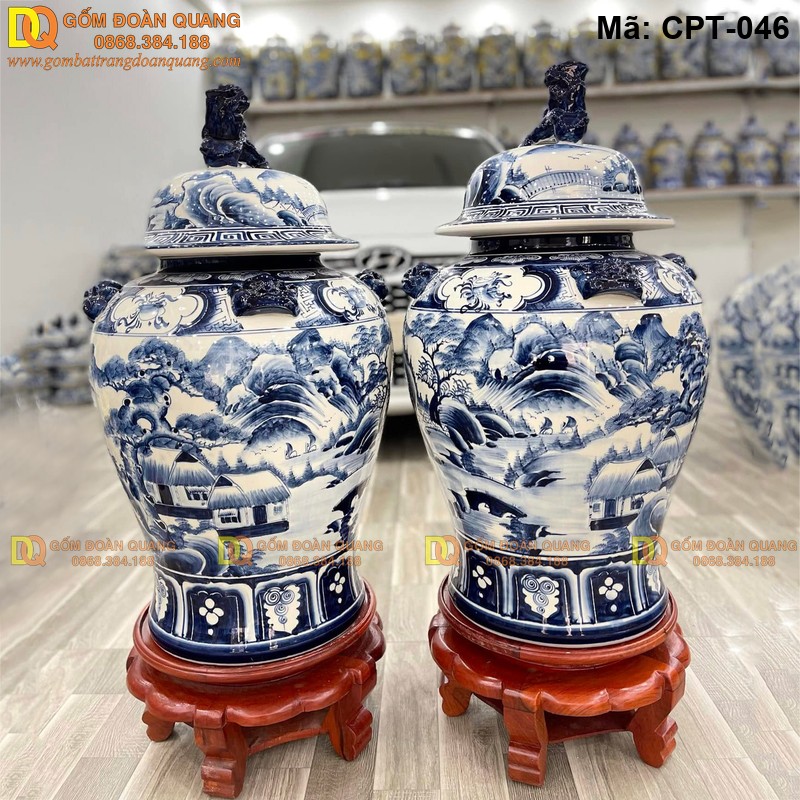 Chóe phong thủy Men lam cảnh Sơn thủy mã CPT-046