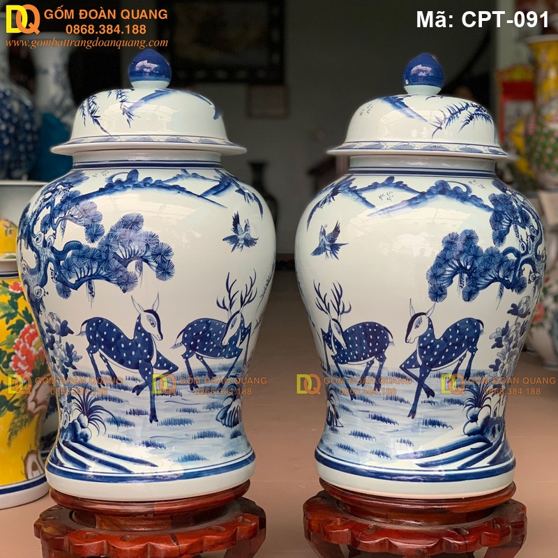 Chóe phong thủy Men lam cảnh Tùng Hươu mã CPT-091