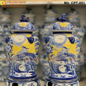 Chóe phong thủy Men màu vàng cảnh Chim Trĩ hoa Phù Dung mã CPT-051
