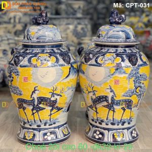 Chóe phong thủy Men màu vàng cảnh Tùng hươu mã CPT-031