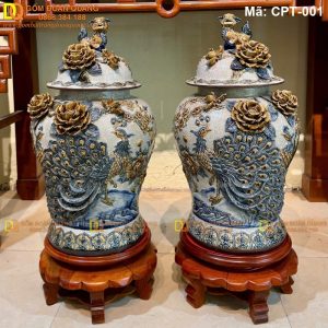 Chóe phong thủy Men rạn đắp nổi cảnh Công đào mã CPT-001