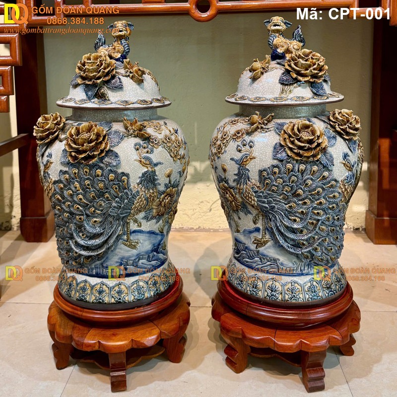 Chóe phong thủy Men rạn đắp nổi cảnh Công đào mã CPT-001