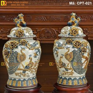 Chóe phong thủy Men rạn đắp nổi cảnh Công đào mã CPT-021