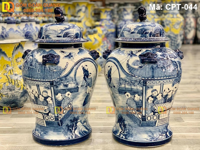 Chóe sứ Bát Tràng Men lam cảnh Bách nhi mã CPT-044