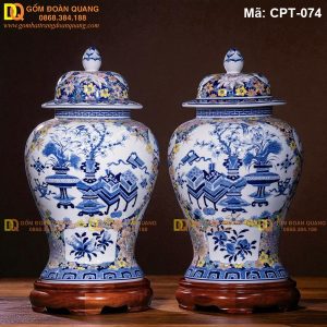 Chóe sứ Bát Tràng Men lam cảnh Cổ đồ mã CPT-074